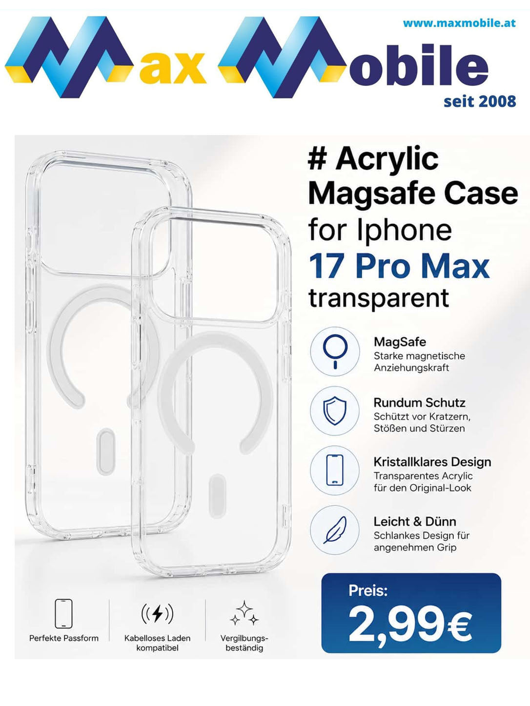 Silicon Case iPhone 17 Pro Max mit Magsafe Acrylic